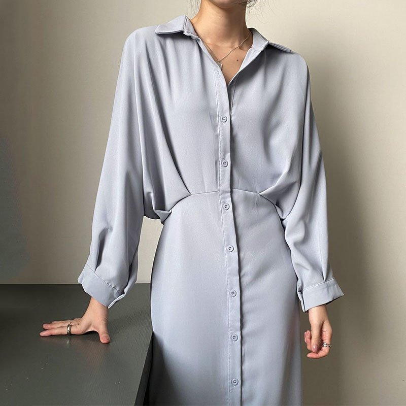 Casual Shirt Dress for Women Korean Chic Robe Loose Batwing Sleeve Dresses Female Vintage Elegant Vestidos Mujer 210519