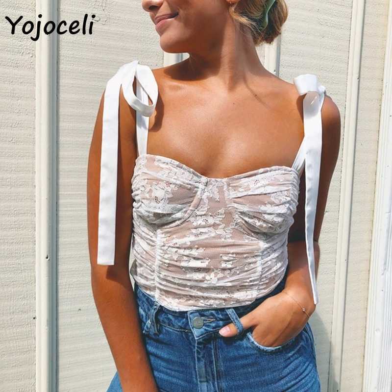 Yojoceli bow lace camis top strap cropped camisole 210609