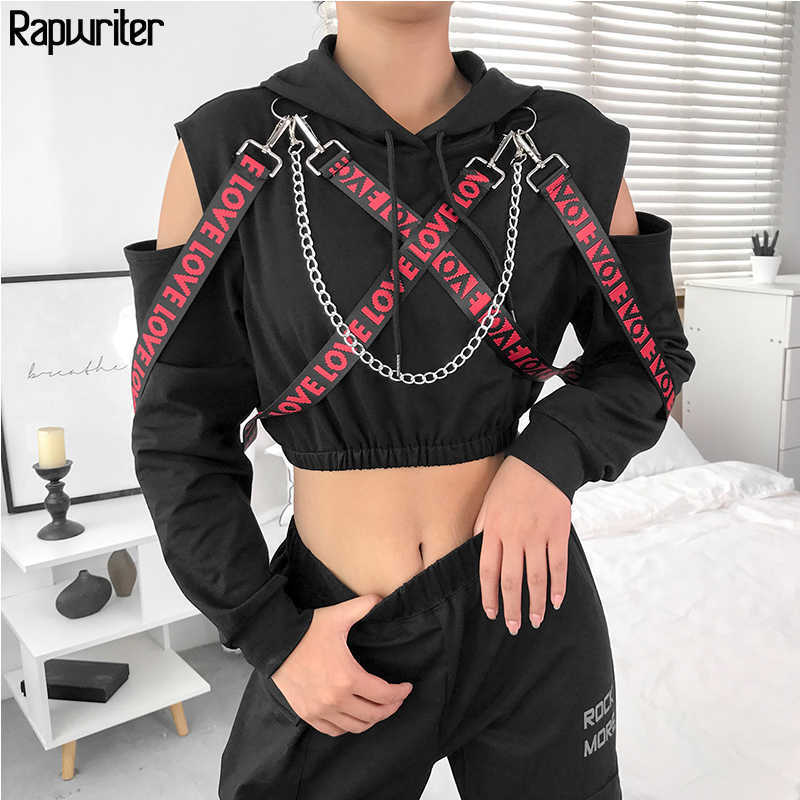 Rapwriter Casual Metal Chain Patchwork Letter Ribbon Long Sleeve Hoodies Women Fall Winter Black Harajuku Pullover Crop Top T200402, Black sweatshirt
Rapwriter Casual Metal Chain Patchwork Letter Ribbon Long Sleeve Hoodies Women Fall Winter Black Harajuku Pullover Crop Top T200402, Black sweatshirt