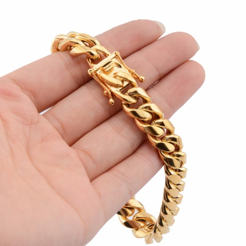 Chain On Hand Mens Bracelet Gold Stainless Steel Steampunk Charm Cuban Link Silver Gifts For Male Accessories