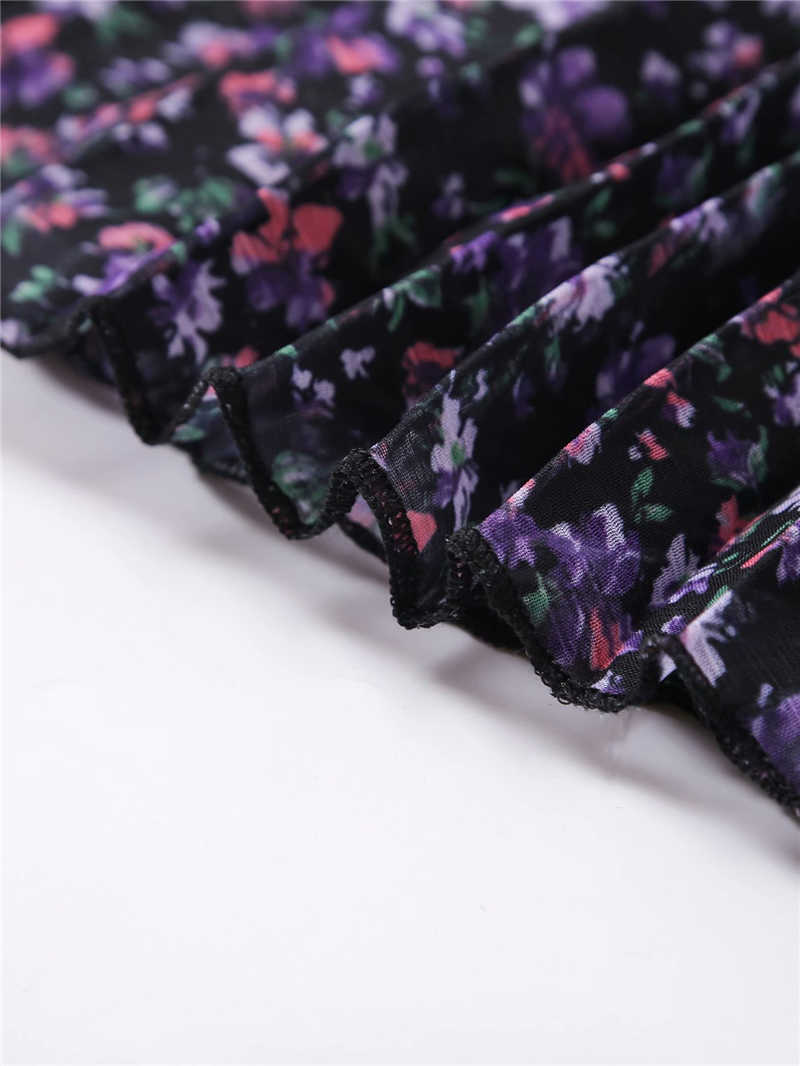 Elegant Women Floral Print Dresses Fashion Ladies Chiffon Pleated Mini Dress Streetwear Female Chic V-Neck Draped Vestidos 210527