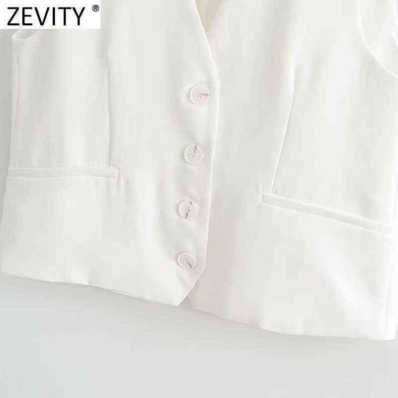 Zevity Women Simply Sleeveless White Vest Jacket Office Ladies Wear Single Breasted Slim WaistCoat Leisure Outwear Tops CT731 211220