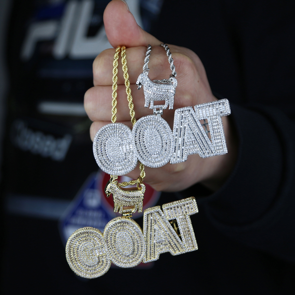 Men's Iced Out Bg Hip Hop Goat Pendant Necklace Full Paved Baguette CZ Tennis Chain Brass Copper 2024 dh5727163
