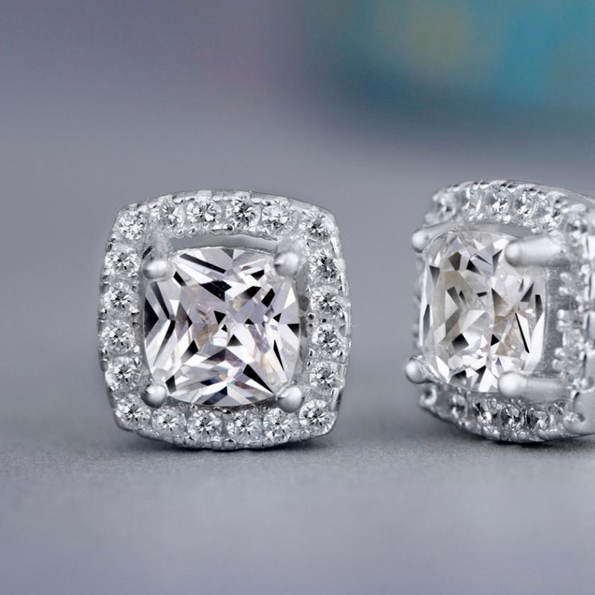 Round Square Cubic Zircon Stud Earrings Designer Jewelry Silver Gold Women Ear Rings Iced Out Heart Diamond Wedding Fashion Jewelry Gift Will and Sand