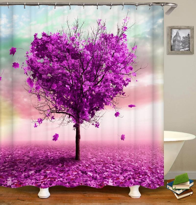 Fashion 3d Love Tree Shower Curtains Color Plants Bathroom Curtain Flower Leaves Landscape Waterproof Bath With Hooks