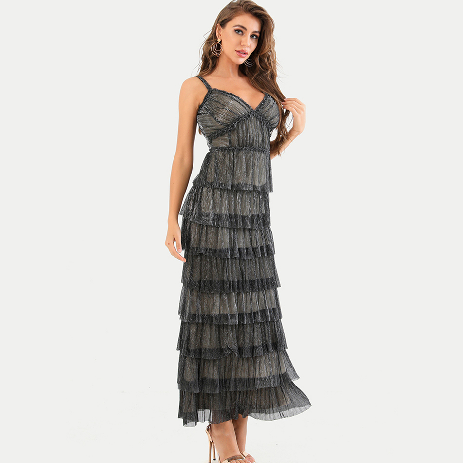 Free Women Black Ball Gown Long Dress Sexy Spaghetti Strap V-neck Bodycon Halter A-line Club Party 210524