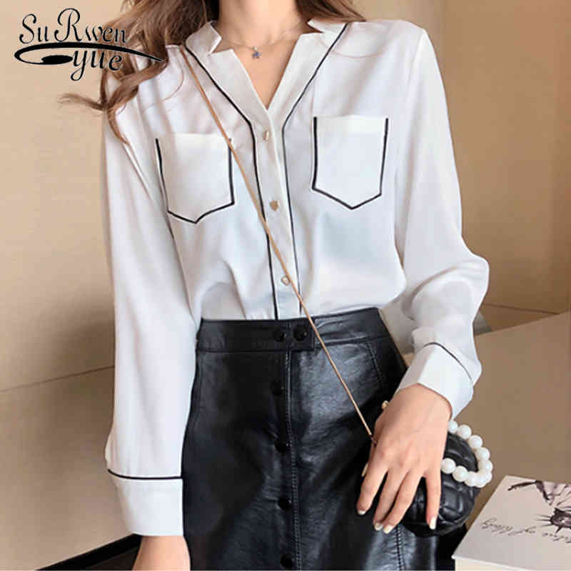 Arrival Womens Tops and Blouses Sexy V-neck White Black Long Sleeve Chiffon Blouse Elegant Pocket 7956 50 210521
Arrival Womens Tops and Blouses Sexy V-neck White Black Long Sleeve Chiffon Blouse Elegant Pocket 7956 50 210521