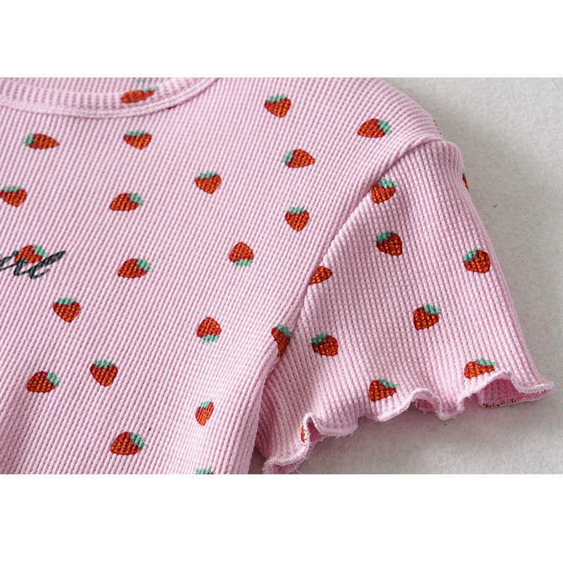 Sexy Navel Strawberry Round Neck Short Sleeve Chic Women's T-shirt Harajuku Pullover High Waist Slim Wood Fungus Women's Tops 210507