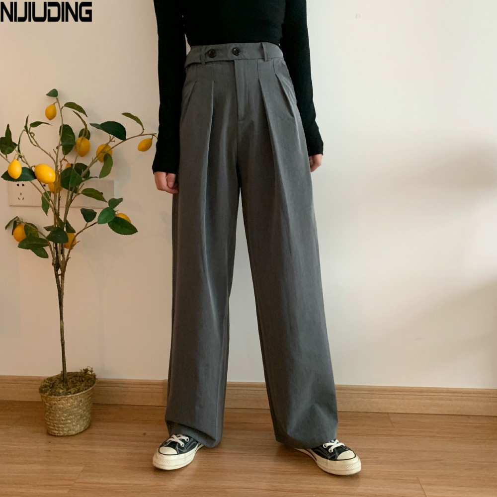 Summer High Waist Female Suit Pants Streetwear Ladies Loose Trousers Plus Size Women Floor-length Wide Leg 210514