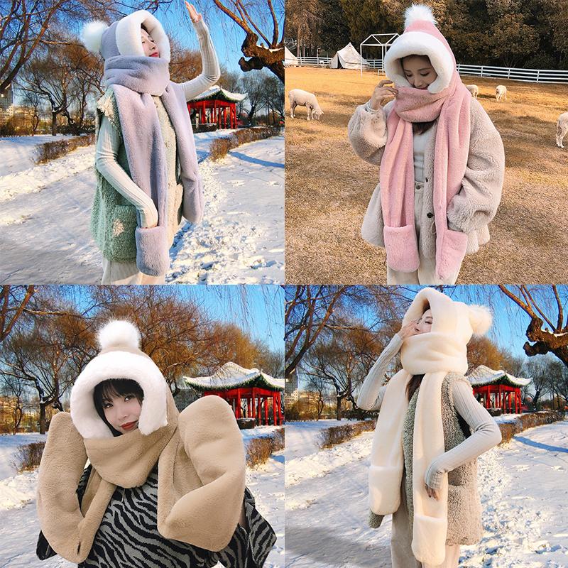 Scarves Fashion Hat Scarf Gloves Set Winter Warm Thicken Plush Solid Color Faux Fur Fluffy Windproof Caps
Scarves Fashion Hat Scarf Gloves Set Winter Warm Thicken Plush Solid Color Faux Fur Fluffy Windproof Caps