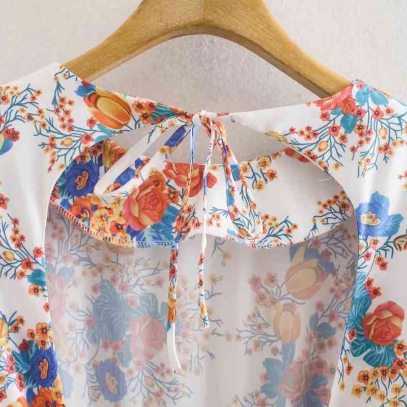 Summer Women Pleating Decoration Printed Backless Mini Dress Female Long Sleeve Clothes Casual Lady Loose Vestido D7706 210430Z