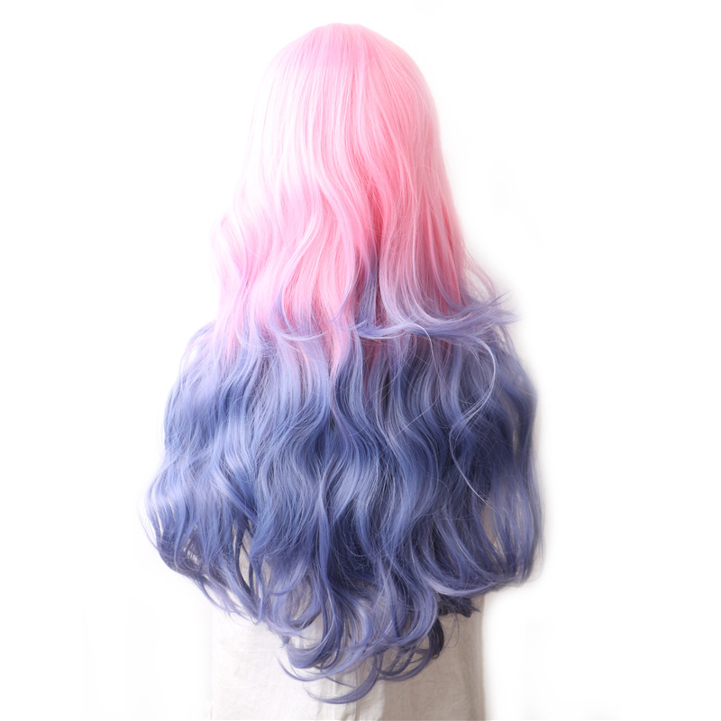 Rainbow Curly Synthetic Wig Female Cosplay Wigs For Women Long Hair Colored Pink Red Blue Green Black Blonde Brown