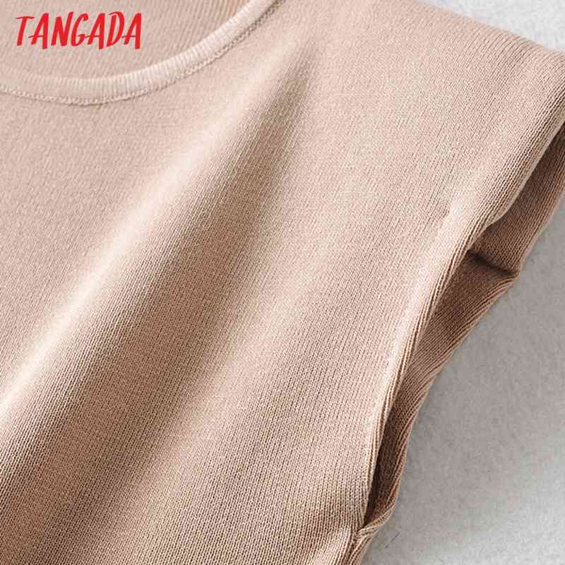 Women Fashion Shoulder Pads Sweater Jumper Sleevless Pullovers Chic Tops AI06 210416