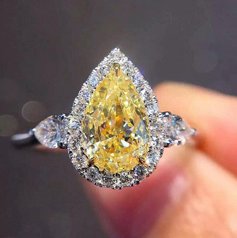 Choucong Brand Wedding Rings Simple Fashion jewelry 925 Silver Fill Pear Cut Yellow 3A Cubic Zircon CZ Diamond Eternity Women Engagement Band Ring For