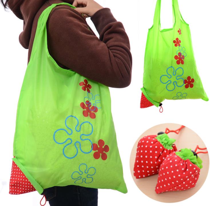 Storage Handbag Strawberry Grapes Pineapple Foldable Shopping Bags Reusable Folding Grocery Nylon Large Bag Random Color SN2382