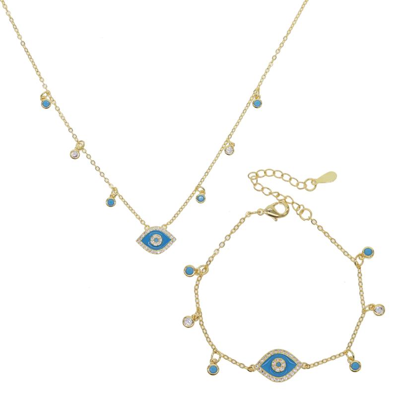 Earrings & Necklace Turkish Evil Eye Blue Turquoises Stone CZ Station Charm Link Chain Bracelet For Women Gold Filled Drip Jewelry Set, Silver
Earrings & Necklace Turkish Evil Eye Blue Turquoises Stone CZ Station Charm Link Chain Bracelet For Women Gold Filled Drip Jewelry Set, Silver