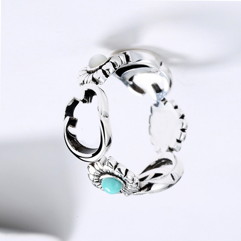 Women Girl Daisy Turquoise Ring Flower Letter Rings Gift for Love Girlfriend Fashion Jewelry Accessories Size 5-9