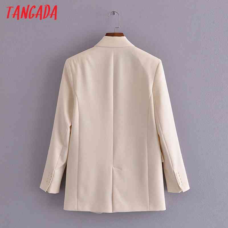 Women One Buttons Beige Blazer Coat Vintage Notched Collar Pocket Fashion Female Casual Chic Tops 3H262 210416