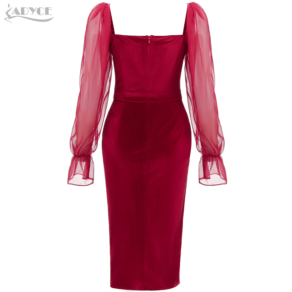 Summer Women Red Lace Fashion Midi Dress Sexy Long Sleeve Velvet Club Celebrity Evening Runway Party Lady 210423