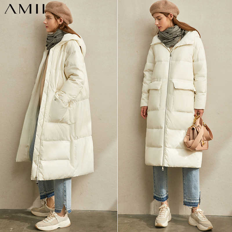 Minimalism Women Winter Thick Hooded White duck down Coat Fashion Causal 90%White Female Jacket 11920264 210527