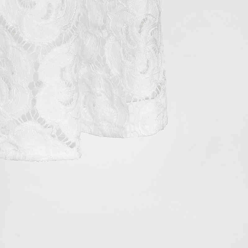 VGH Party Dress For Women Stand Collar Butterfly Short Sleeve High Waist Hollow Out Elegant Solid Dresses Female Autumn New 210421