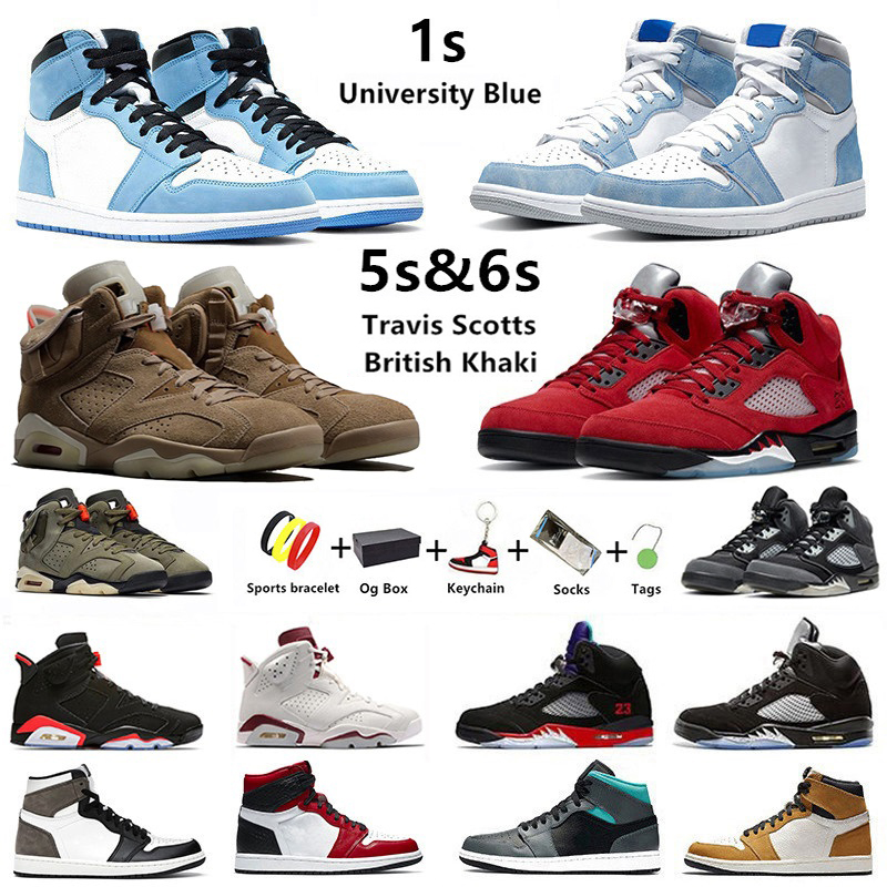 Jumpman 1s University Blue mens basketball shoes Travis Scotts x British Khaki 6s Raging Bull 5s Hyper Royal 1 Anthracite 5 Carmine 6 men women trainer sports sneakers, Color#13