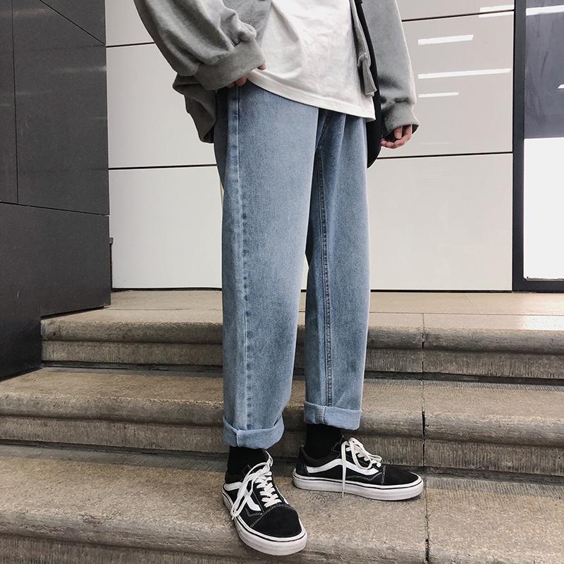 Spring Autumn Mens Denim Pants Korean Style Loose Straight Streetwear Retro Trouser Fashion Brand Male Casual Jeans JE623 Men's