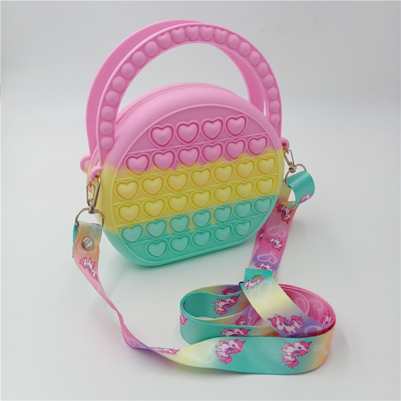 Children Stress Relief Bag Coin Purse Simple Dimple Heart Shape Push Bubble Antistress Decompression Bags Pop Handbag 0777
