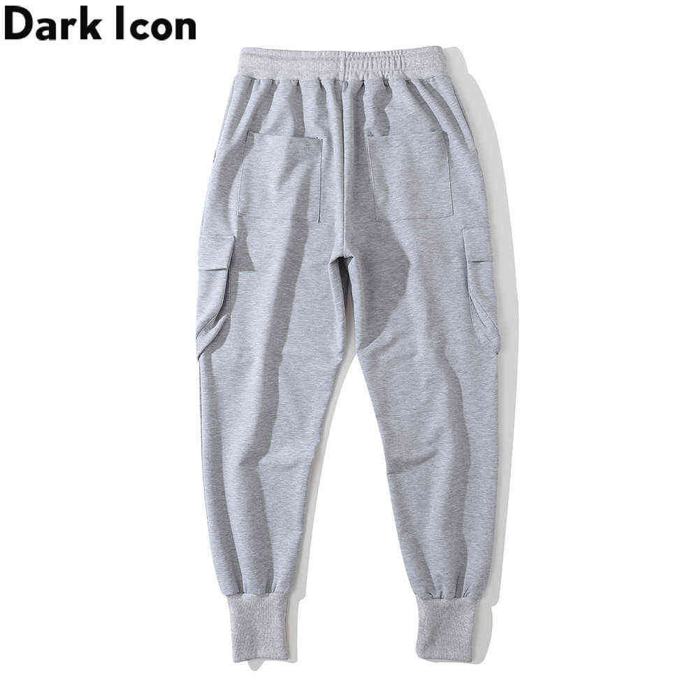 Elastic Waist Side Pockets Jogging Pants Men Plain Men's Pants Jogger Trousers Grey Black 210603