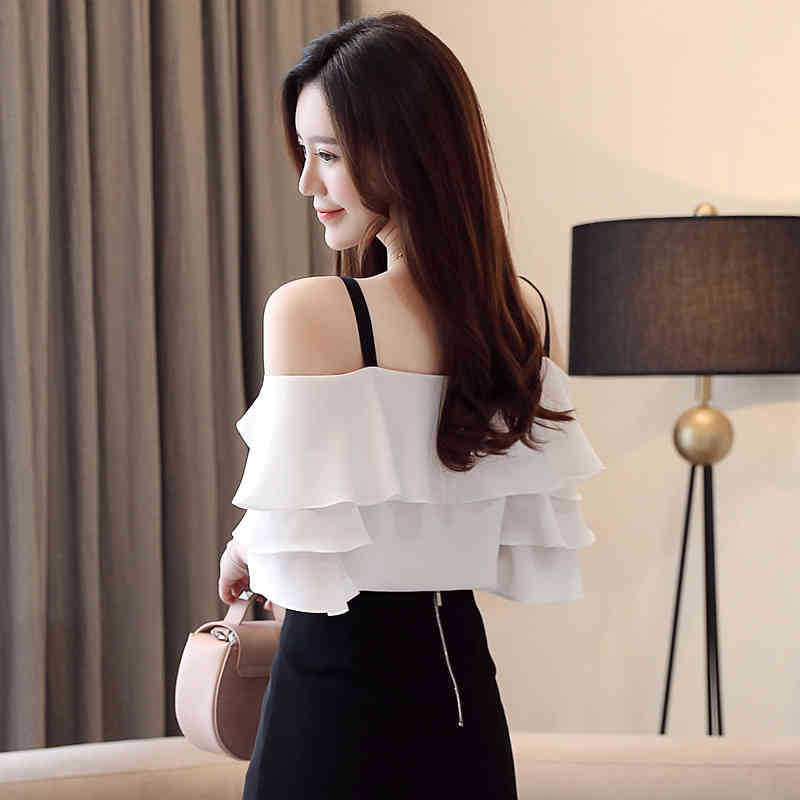 fashion woman blouses short sleeve women shirts white chiffon blouse shirt tops slash neck off shoulder top 3571 50 210506