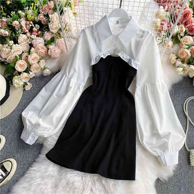 Two Piece Outfits for Women Crop Tops Dress Fall Clothes Woman Korean Sexy Slim Fit Suit Femme Roupas 2 Set 4F778 210519