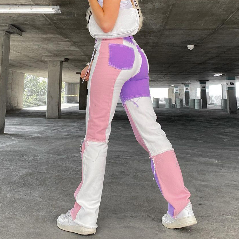 Patchwork Straight Women's jeans Baggy Vintage High Waist Boyfriends Mom y2k Denim Distressed Streetwear Female Iamty 210524