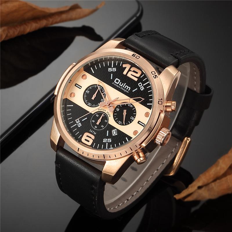 Wristwatches 2021 Oulm Men Watches Luxury Rose Gold Big Dial Sports Leather Strap Quartz Clock Montre Homme Reloj Hombre
Wristwatches 2021 Oulm Men Watches Luxury Rose Gold Big Dial Sports Leather Strap Quartz Clock Montre Homme Reloj Hombre