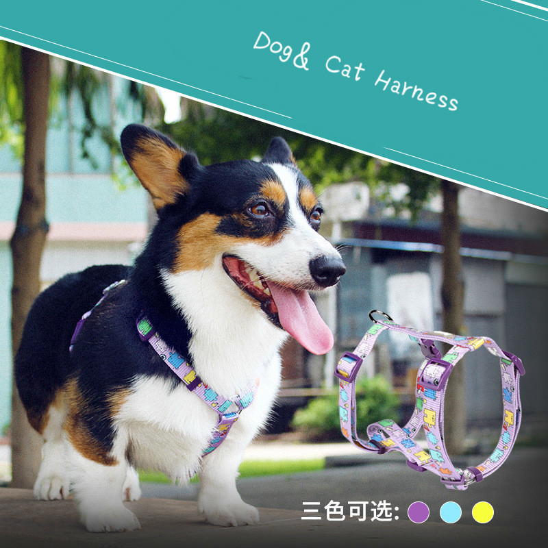 Cartoon Cats Dogs I-shaped Harness Traction Strap Dog Chest Strap Adjustable Nylon Cat Collar Wailking Leash Pet Supply