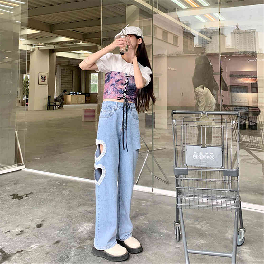 women's jeans sweet hollow heart out of the loop torn seam leg wide korean asymmetric female brim kawaii pants pretty high-waii i2xc, Blue
women's jeans sweet hollow heart out of the loop torn seam leg wide korean asymmetric female brim kawaii pants pretty high-waii i2xc, Blue