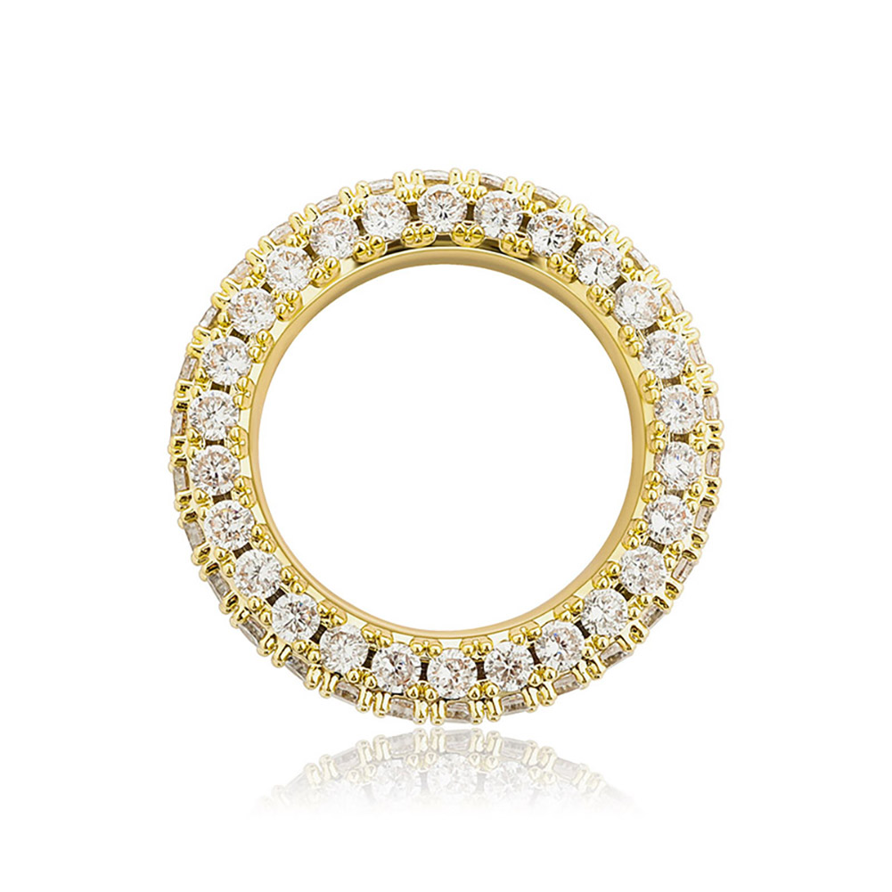 New In Charm 3 Row CZ Eternity Gold Ring With Side Stone Bling Iced Full Micro Pave Cubic Zirconia Hip Hop Punk Rock Rapper Wolf Tide Jewelry Gifts Fo