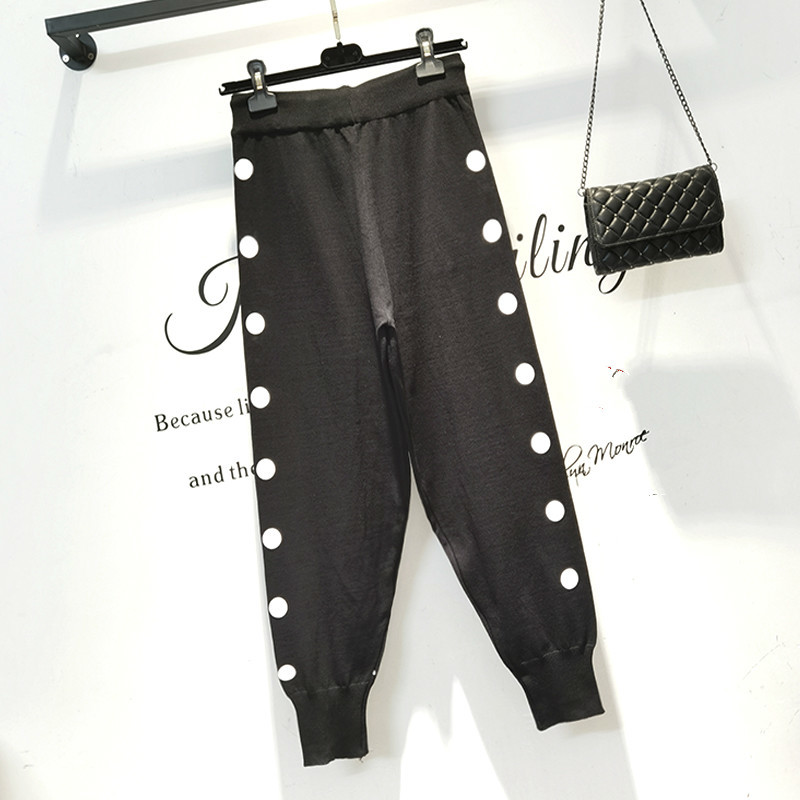 Nomikuma Korean Dot Knitted Harem Pants Lace Up Stretch High Waist Long Women Trousers Causal Autumn New Pants Femme 6C314 210427