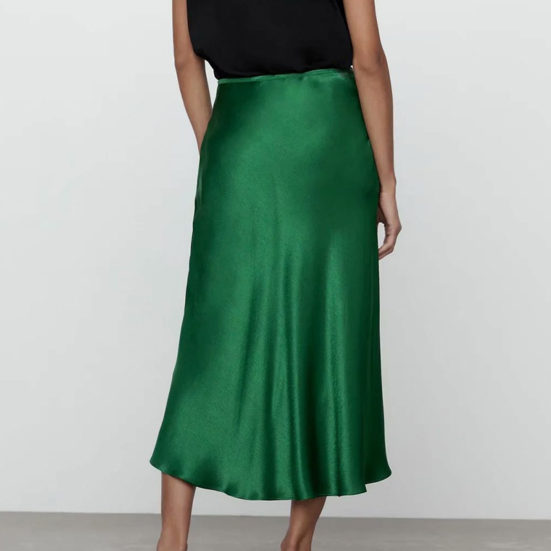 ZA Summer Girls Satin Skirt Arrival High Waist Casual s Straight Solid Female Zipper A-Line 210422