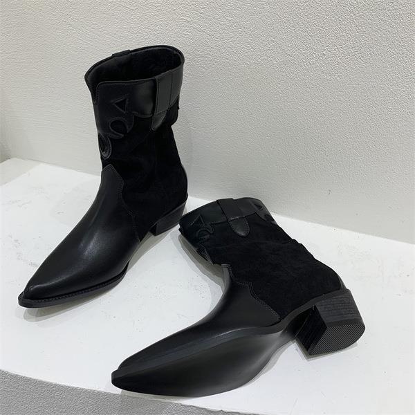 Boots Women's Autumn Pointe Shoes Clogs Platform Boots-Women Med Rubber Leather Mid-Calf Pointy Ladies Mid Calf Summer
