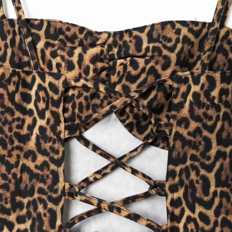 Women Leopard Print Backless Suspender Mini Dress Female Loose Clothes Casual Lady Vestido D6735 210430