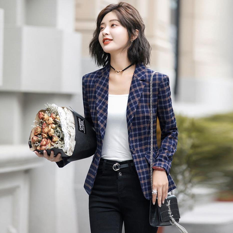 Casual Women Plaid Blazers and Jackets Work Office Lady Suit Slim Double Breasted Business Female Blazer Coat 210524