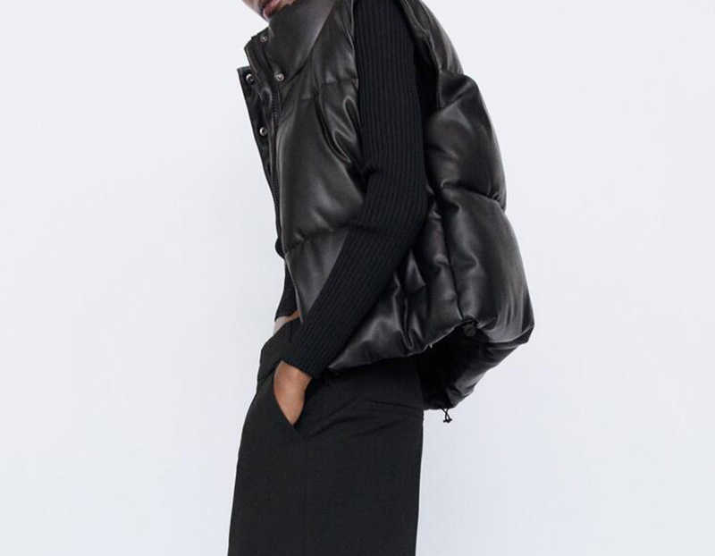 Autumn Winter Women Black Warm Faux Leather Vest Coat Casual Zipper Sleeveless Jacket Female Short Cotton Outwear Tops Ladies 210910