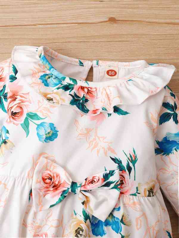 Baby Open Front Coat & Floral Print Ruffle Trim Bodysuit SHE