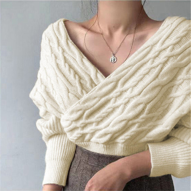 Office Lady Tops Elegant Solid Streetwear V-Neck Sexy Outwear Twist Knitted Vintage High Waist Leisure Sweaters 210421