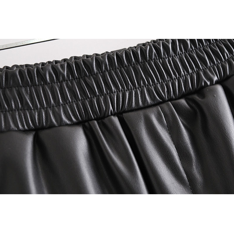 Faux Leather Casual Shorts High Waist Women's Western Style Fashion Elastic Waist Loose Black Chic Female PU shorts 210507