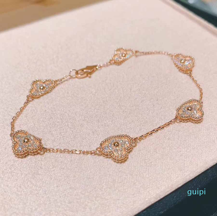 S925 silver Six flowers charm bracelet with diamond in 18k rose gold plated color for women wedding jewelry gift 
S925 silver Six flowers charm bracelet with diamond in 18k rose gold plated color for women wedding jewelry gift