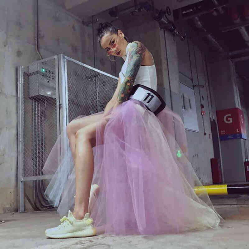 VGH Hit Color Ball Gown Skirt For Women High Waist Ruched Casual Maxi Skirts Female Fashion New Clothing Spring Stylish 210421