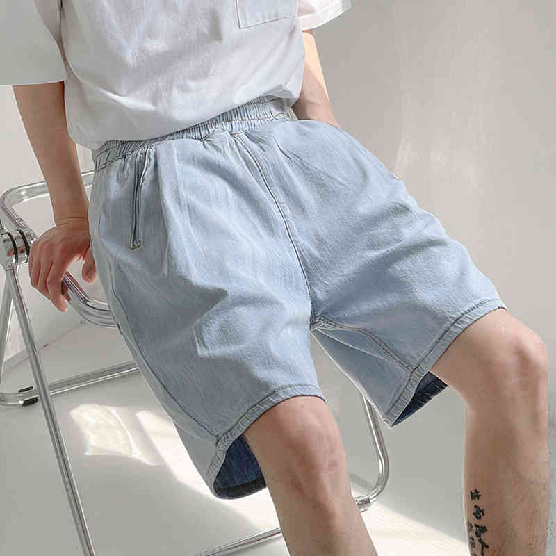 IEFB Denim Shorts Men's Summer Thin Air Conditioning Knee Length Pants Loose Straight Elastic Waist Korean Fashion Cloth 9Y7578 210524