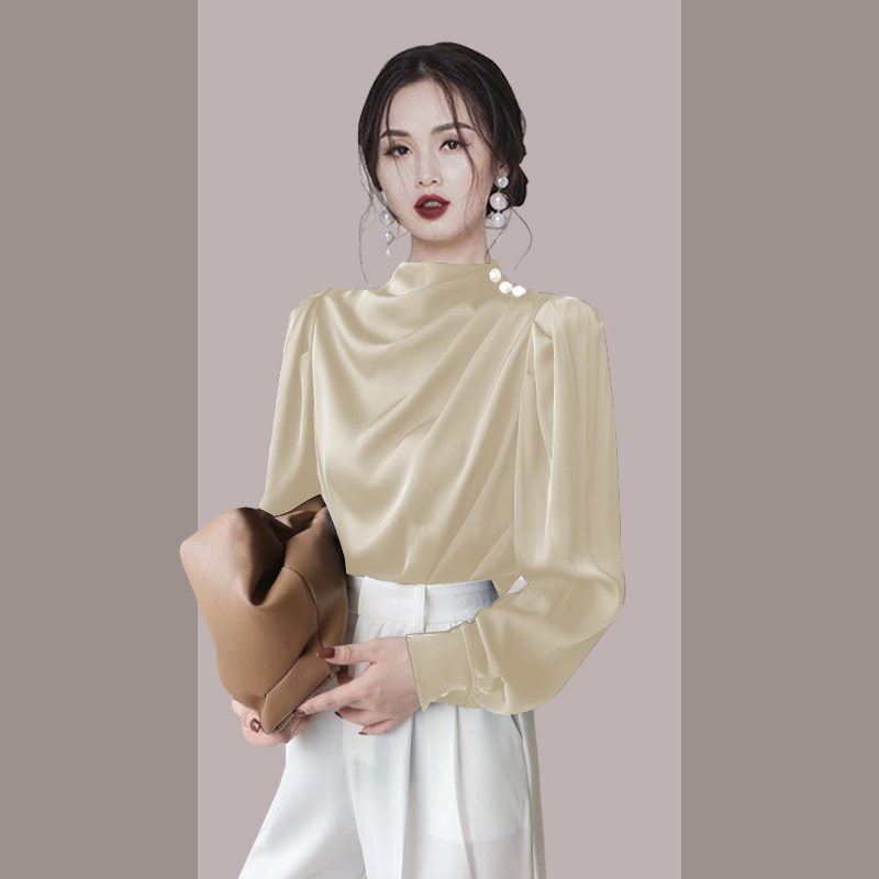 Vintage Long Sleeve Shirts Tops Ladies Elegant Korean Office OL Fashion Chic Button Satin Casual Shirt Blouse Women Spring 210519