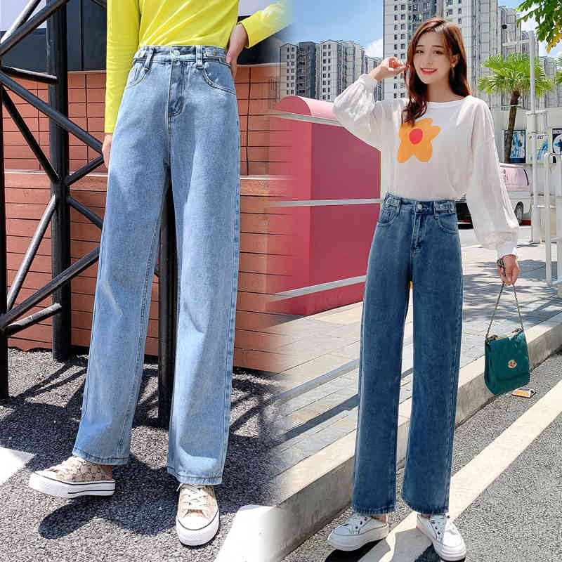 Women Casual Loose Mom Jeans Fashion Wide Leg High Waist Woman Autumn Straight Slim Denim Trousers Femme 10828 210518